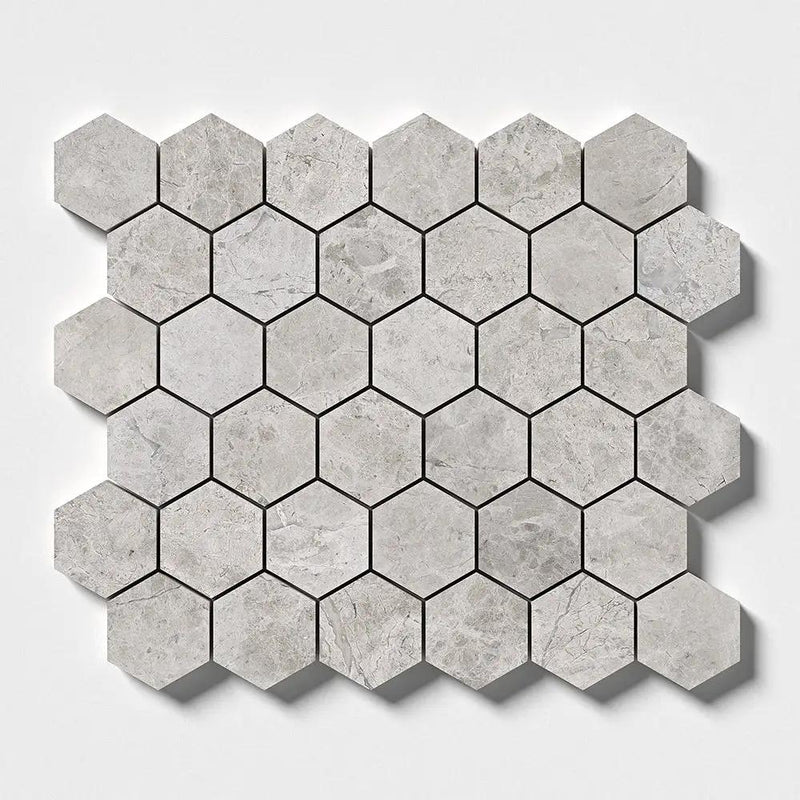 Silver Mystique Polished Hexagon Marble Mosaics 10 3/8x12