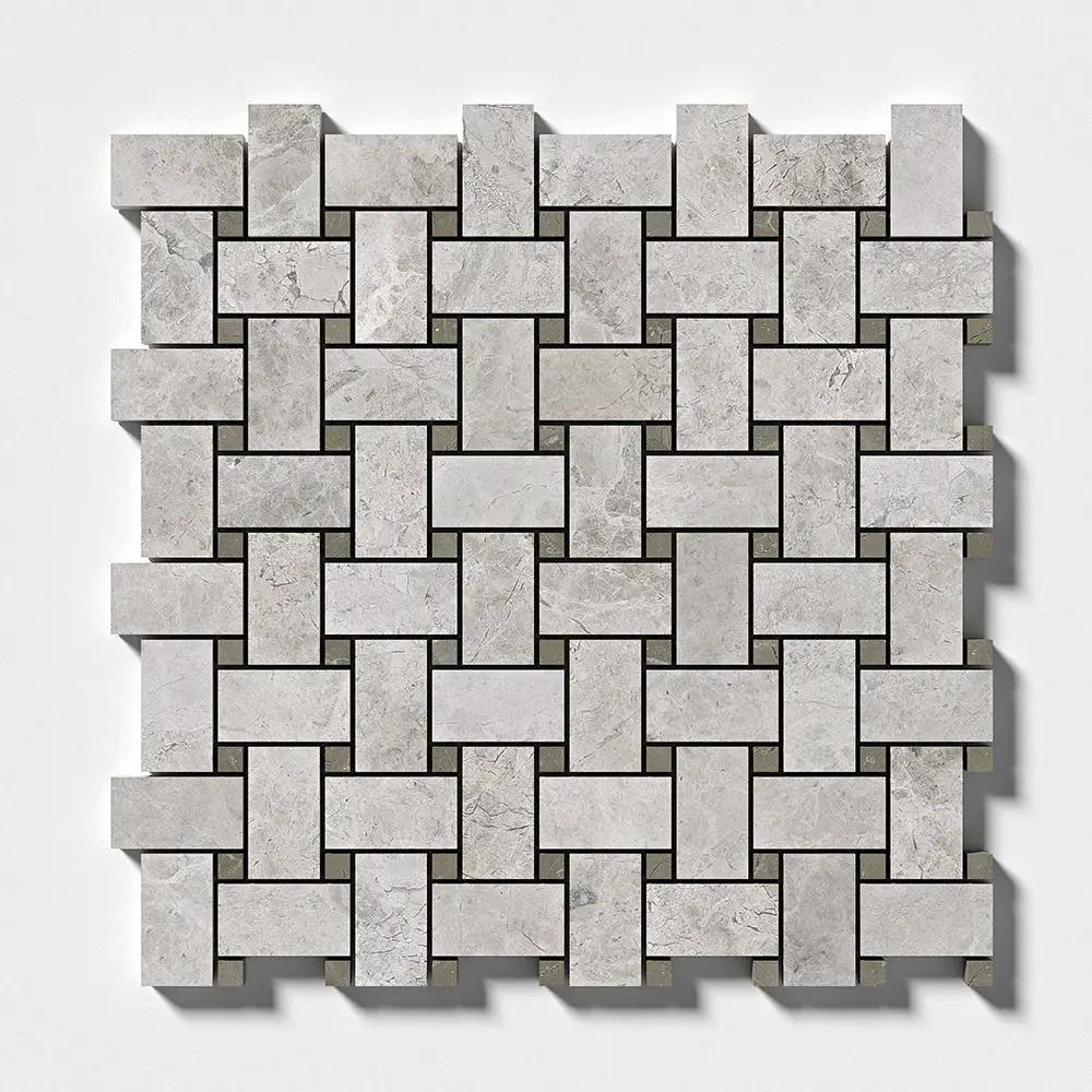 Silver Mystique Polished Basket Weave Marble Mosaics 12x12