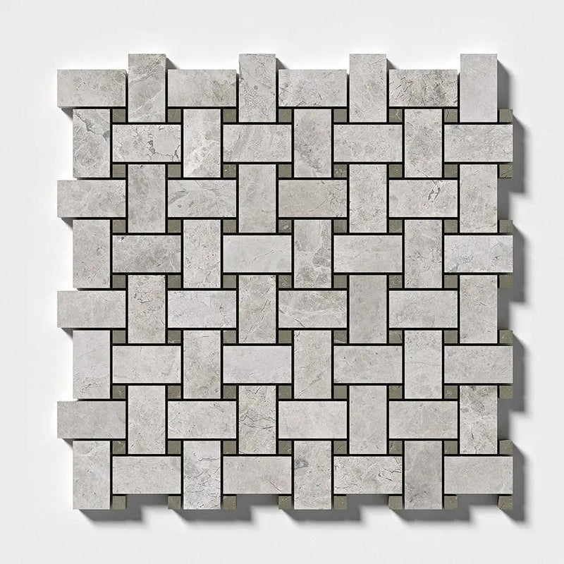 Silver Mystique Polished Basket Weave Marble Mosaics 12x12