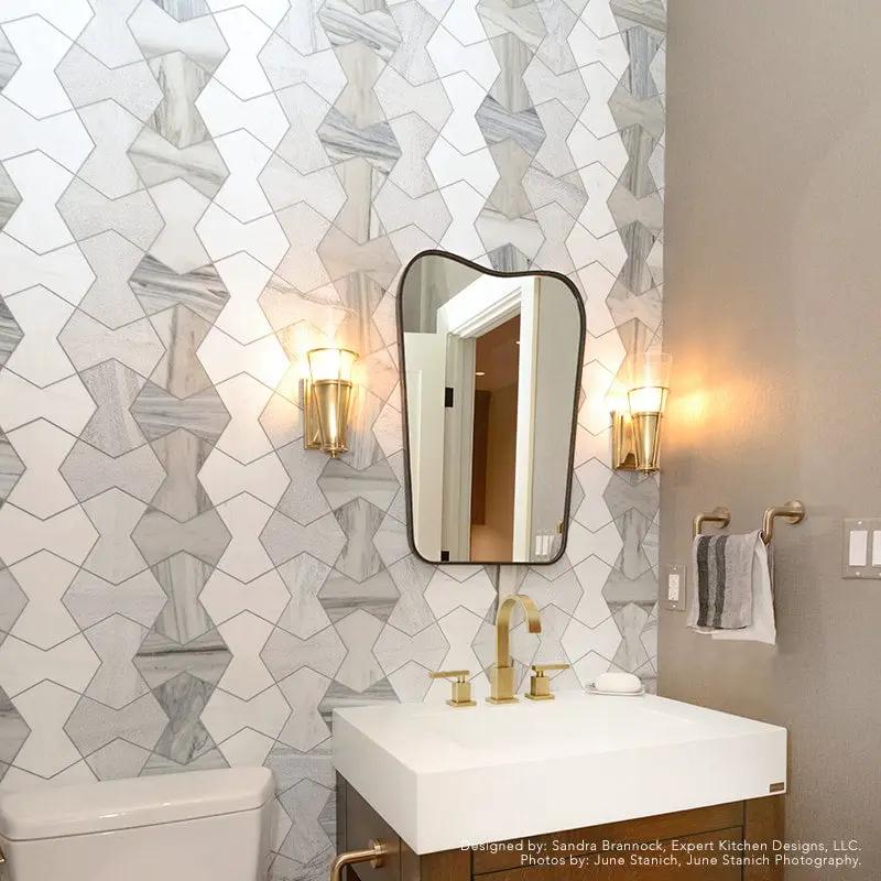 Silver Sky, Bianco Dolomite Multi Finish Cravat Marble Wall Decos 4 3/4x7 15/32