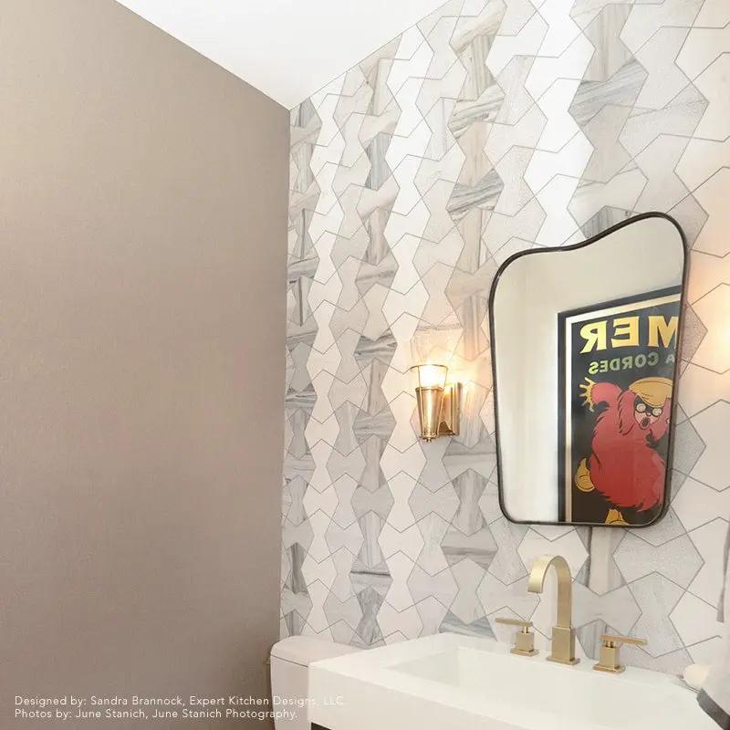 Silver Sky, Bianco Dolomite Multi Finish Cravat Marble Wall Decos 4 3/4x7 15/32