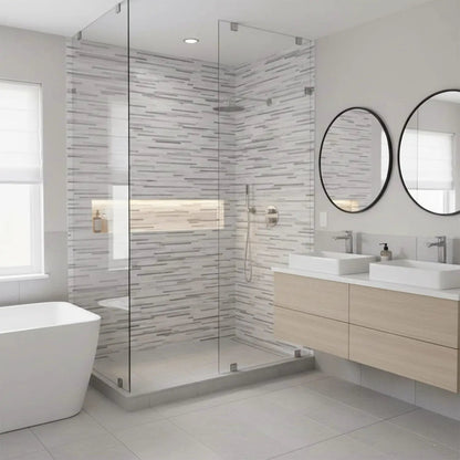 Silver Sky Honed Bamboo Marble Mosaics 6x12