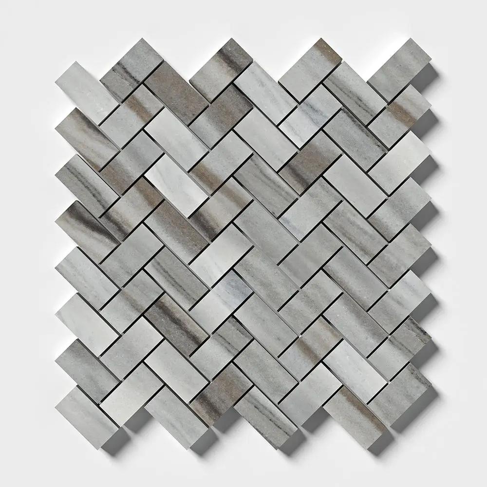 Silver Sky Honed Herringbone 1x2 Marble Mosaics 11x11