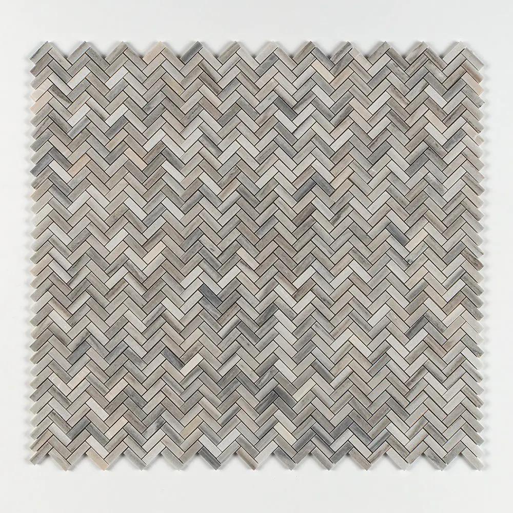 Silver Sky Honed Herringbone Marble Mosaics 10 7/16x12 13/16