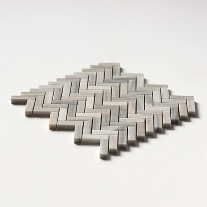 Silver Sky Honed Herringbone Marble Mosaics 10 7/16x12 13/16