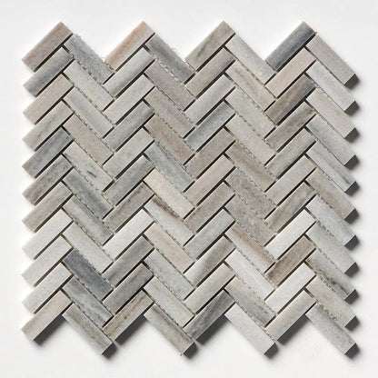 Silver Sky Honed Herringbone Marble Mosaics 10 7/16x12 13/16