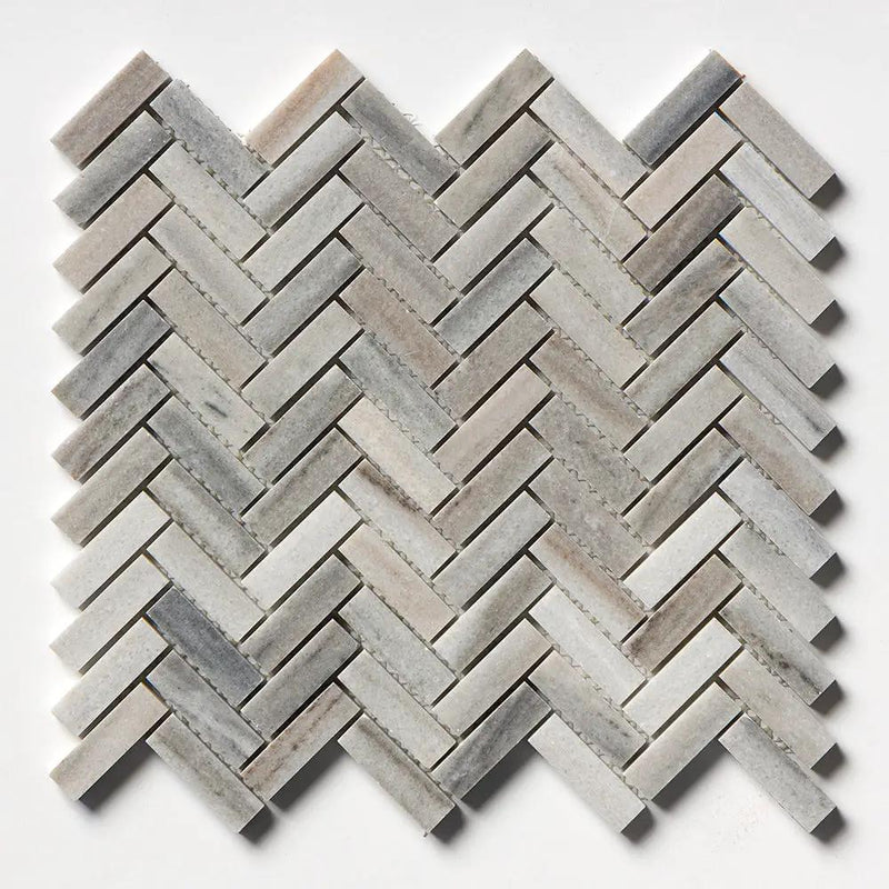 Silver Sky Honed Herringbone Marble Mosaics 10 7/16x12 13/16