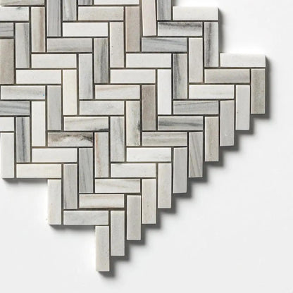 Silver Sky Honed Herringbone 5/8x2 Marble Mosaics 12 1/8x13 3/8