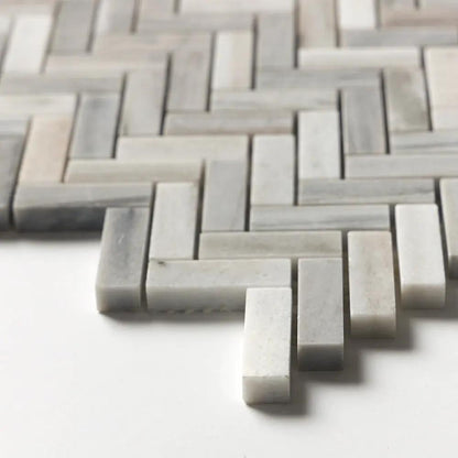 Silver Sky Honed Herringbone 5/8x2 Marble Mosaics 12 1/8x13 3/8