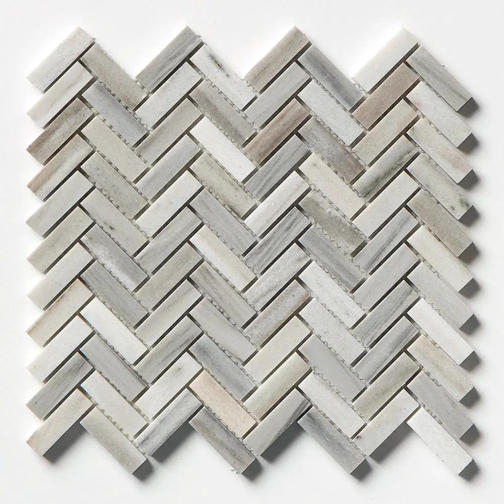 Silver Sky Honed Herringbone 5/8x2 Marble Mosaics 12 1/8x13 3/8