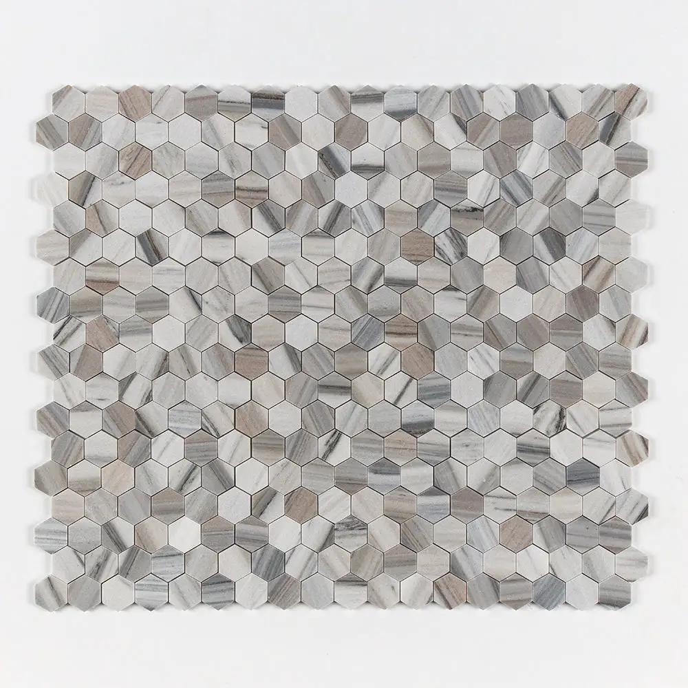 Silver Sky Honed Hexagon 2 Marble Mosaics 10 3/8x12
