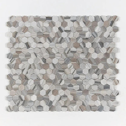 Silver Sky Honed Hexagon 2 Marble Mosaics 10 3/8x12