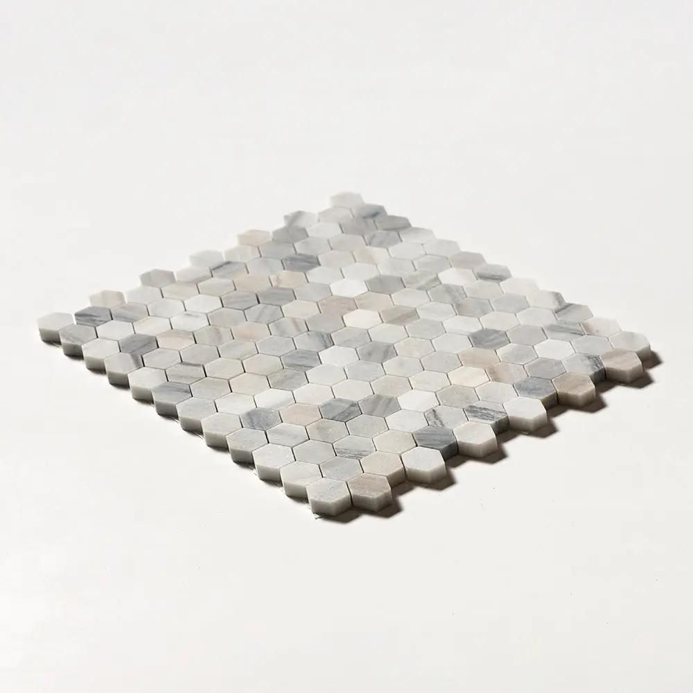 Silver Sky Honed Hexagon 1x1 Marble Mosaics 11 1/2x12 1/4