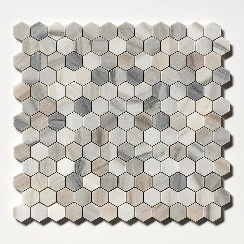 Silver Sky Honed Hexagon 1x1 Marble Mosaics 11 1/2x12 1/4