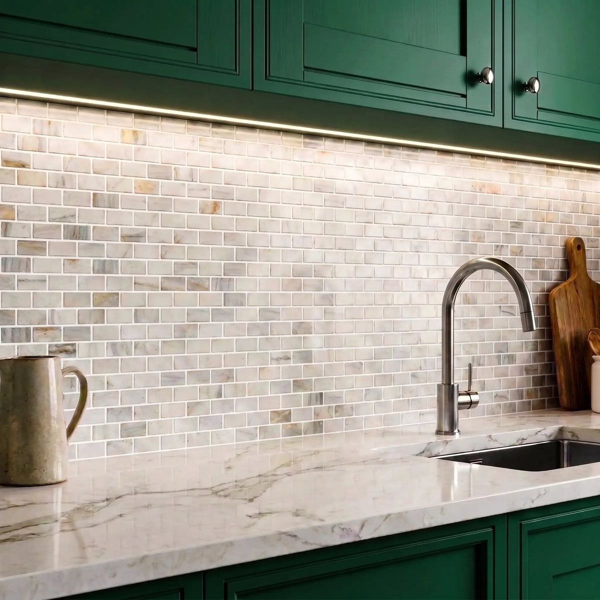 Silver Sky Polished 5/8x1 1/4 Marble Mosaics 12x12