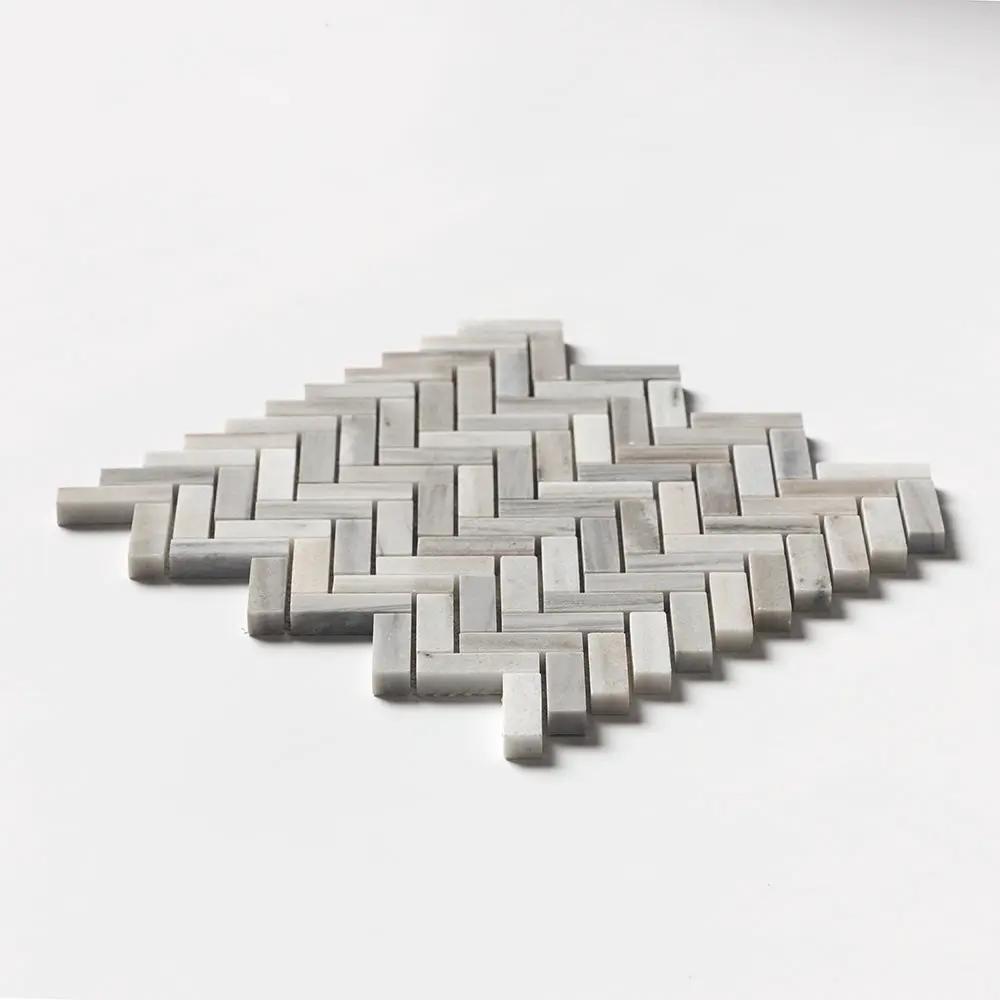 Silver Sky Polished Herringbone 5/8x2 Marble Mosaics 12 1/8x13 3/8