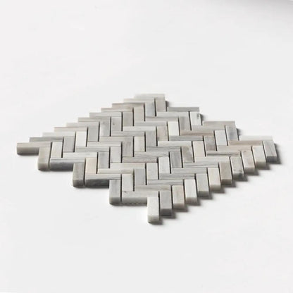 Silver Sky Polished Herringbone 5/8x2 Marble Mosaics 12 1/8x13 3/8