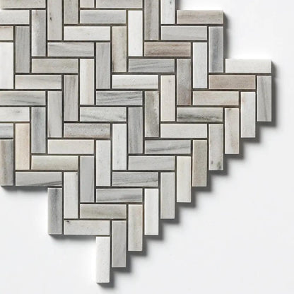 Silver Sky Polished Herringbone 5/8x2 Marble Mosaics 12 1/8x13 3/8