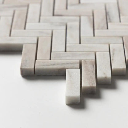 Silver Sky Polished Herringbone 5/8x2 Marble Mosaics 12 1/8x13 3/8