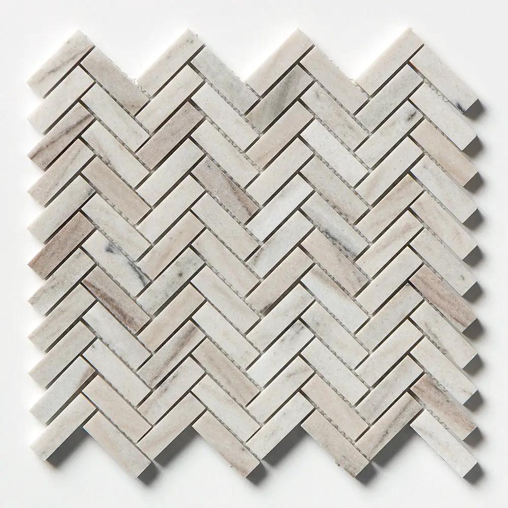 Silver Sky Polished Herringbone 5/8x2 Marble Mosaics 12 1/8x13 3/8