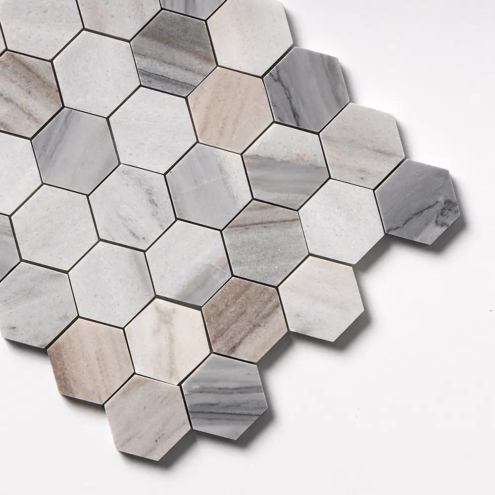 Silver Sky Polished Hexagon Marble Mosaics 10 3/8x12
