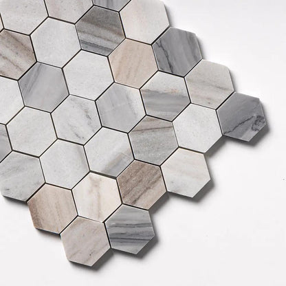 Silver Sky Polished Hexagon Marble Mosaics 10 3/8x12