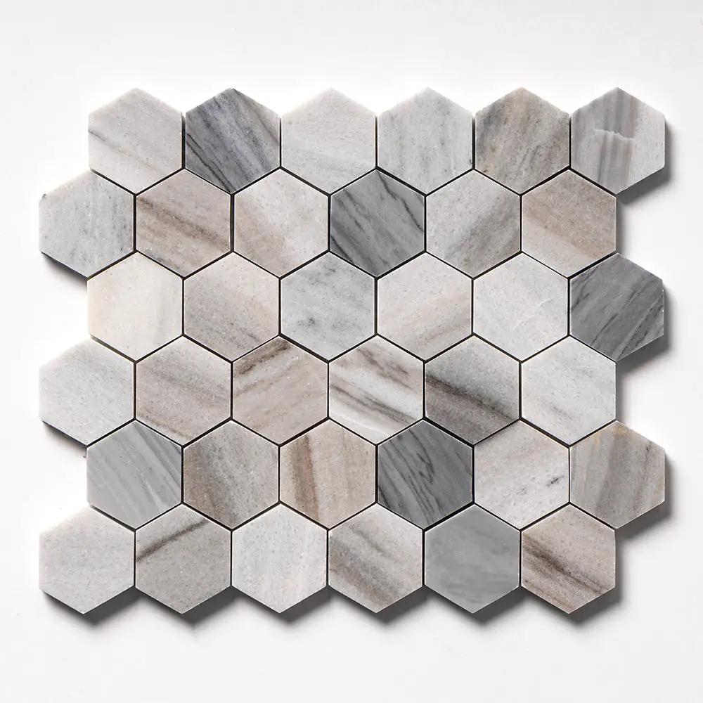 Silver Sky Polished Hexagon Marble Mosaics 10 3/8x12