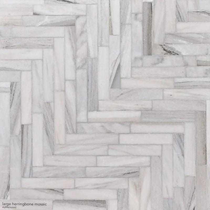 Silver Sky Polished Large Herringbone Marble Mosaics 12 7/8x9 11/32