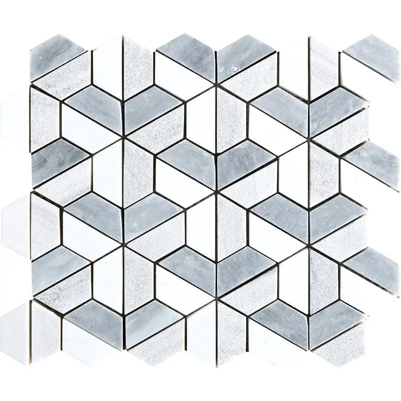 Silver Sky Textured 3d Hexagon Marble Mosaics 10 3/8x12