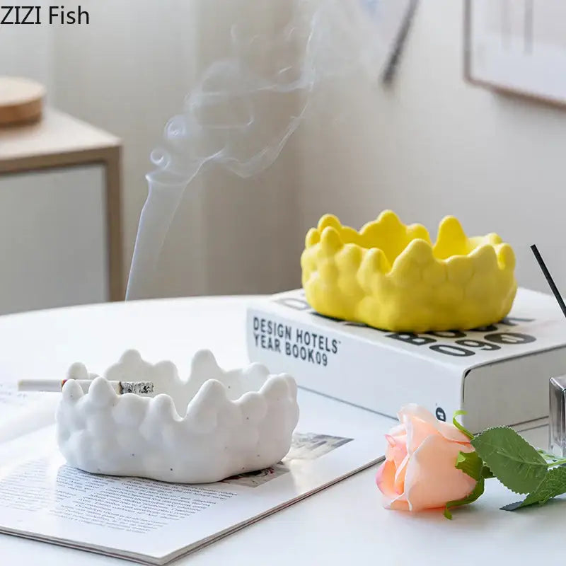 Silver textured ceramic bubble clouds ashtray – office smoking accessory