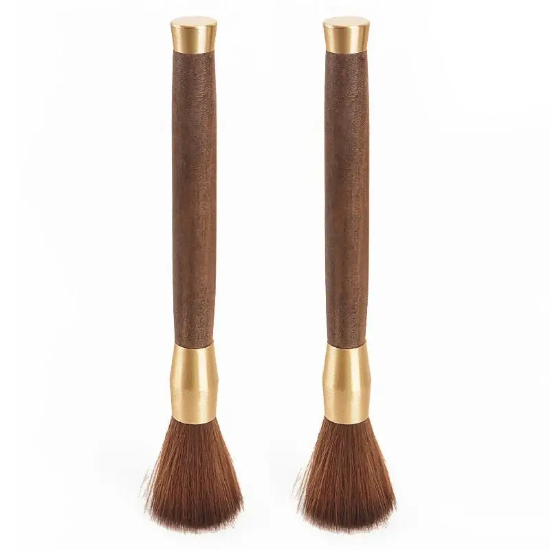 Silver textured espresso brush with wooden handle for kitchen cleaning