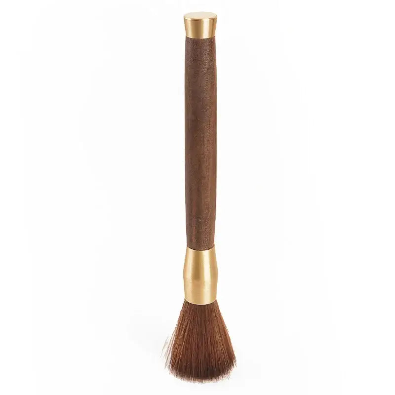 Silver textured espresso brush with wooden handle for kitchen cleaning