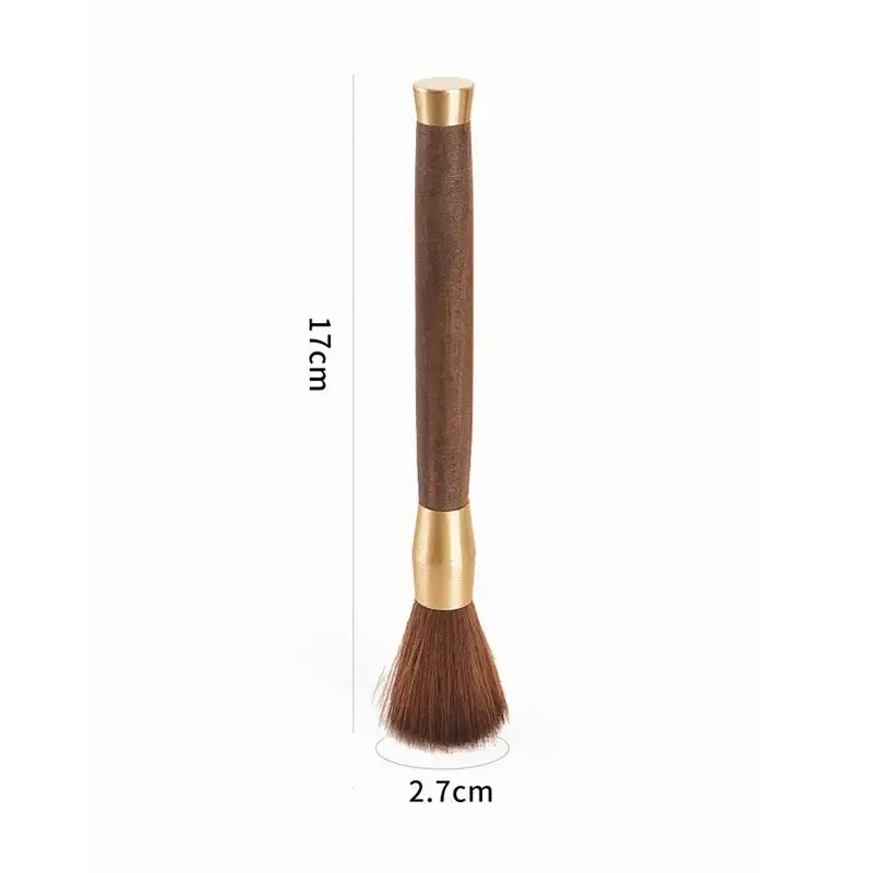 Silver textured espresso brush with wooden handle for kitchen cleaning