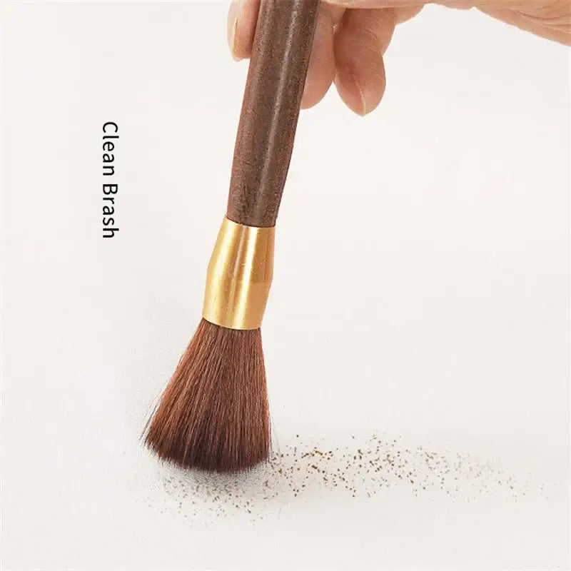 Silver textured espresso brush with wooden handle for kitchen cleaning