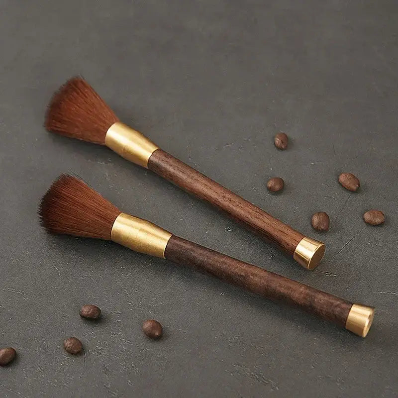 Silver textured espresso brush with wooden handle for kitchen cleaning