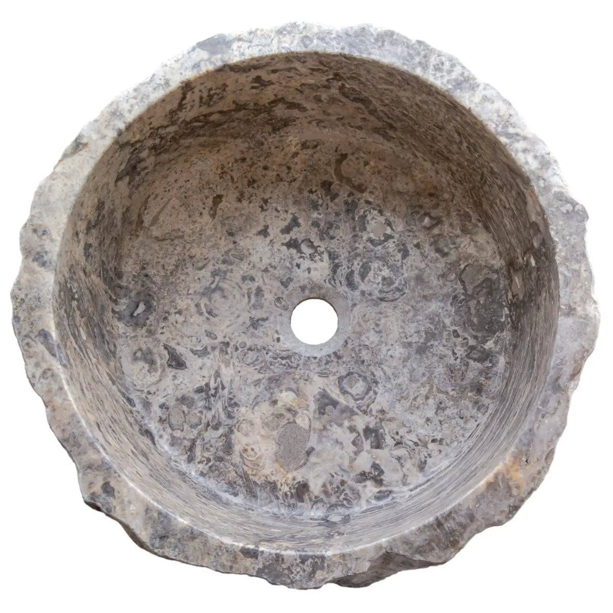 Round Travertine Stone Vessel Sink With Hand Chiseled Honed Edge