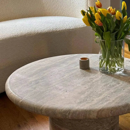 Travertine Round Coffee Table 36x16 inch - Silver Vein Cut Honed