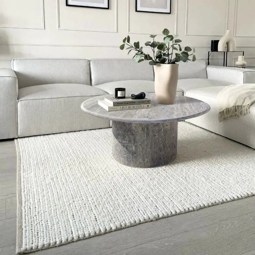 Travertine Round Coffee Table 36x16 inch - Silver Vein Cut Honed