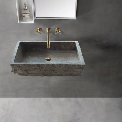 Grey Travertine Wall Mount Bathroom Sink Split Face 20x16
