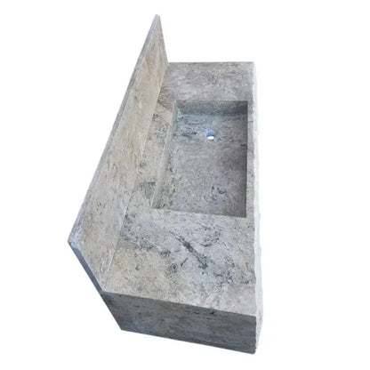Gray Travertine Wall Mount Bathroom Sink With Backsplash