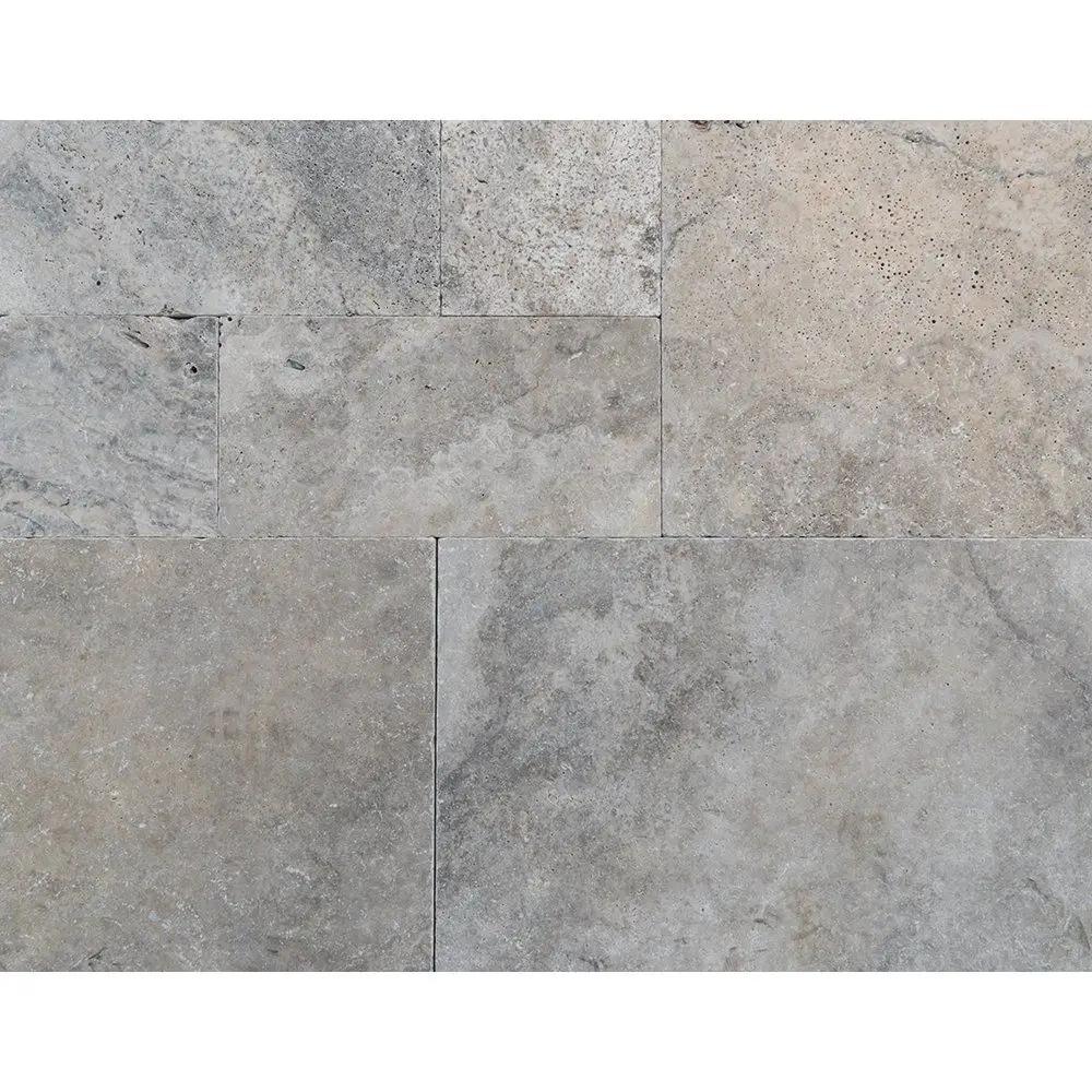 Silver Tumbled Travertine Pavers French Pattern
