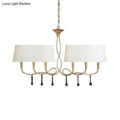 Silver twisted metal island chandelier with dark brown dining room shades