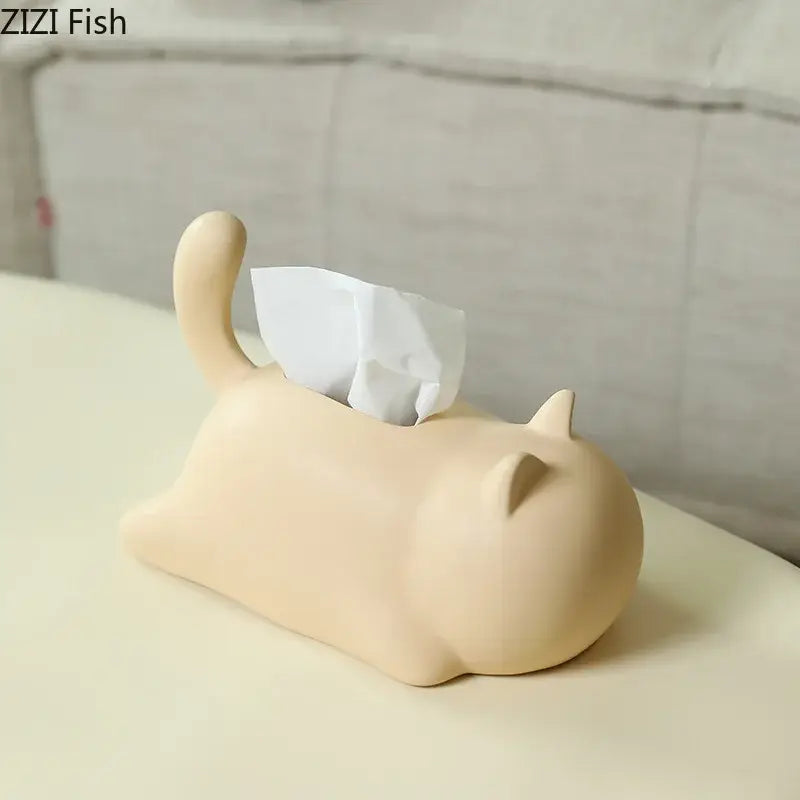 Silver & yellow cat ceramic tissue box living room decor