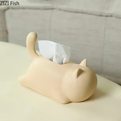 Silver & yellow cat ceramic tissue box living room decor