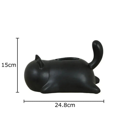 Silver & yellow cat ceramic tissue box living room decor