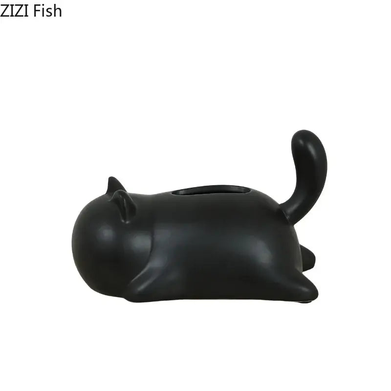 Silver & yellow cat ceramic tissue box living room decor