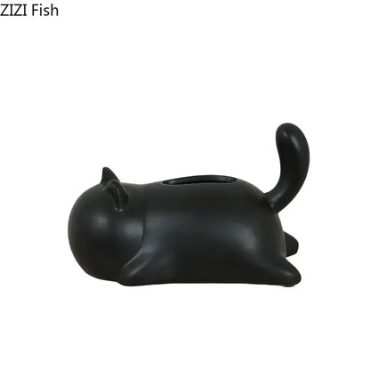 Silver & yellow cat ceramic tissue box living room decor