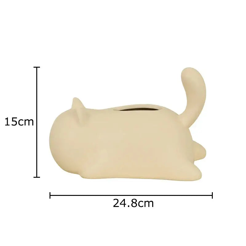 Silver & yellow cat ceramic tissue box living room decor