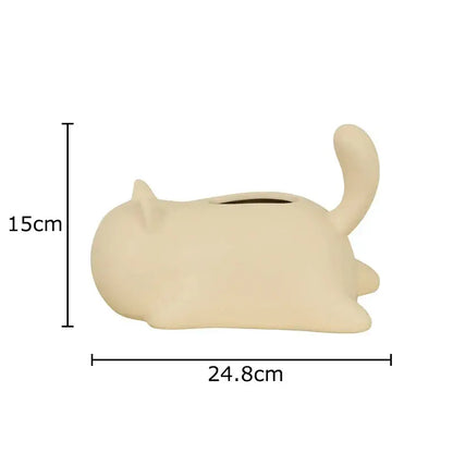 Silver & yellow cat ceramic tissue box living room decor