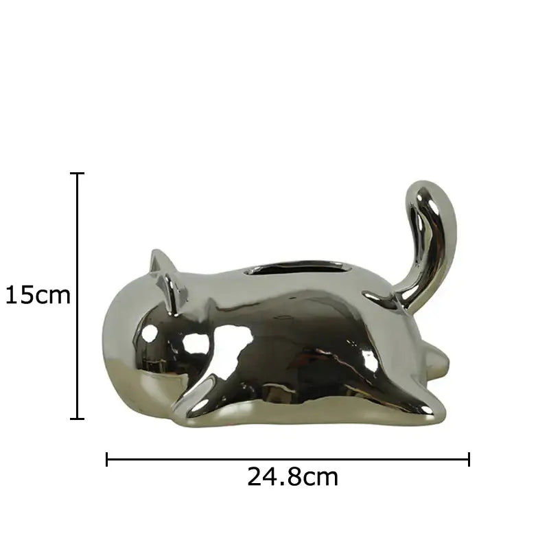 Silver & yellow cat ceramic tissue box living room decor